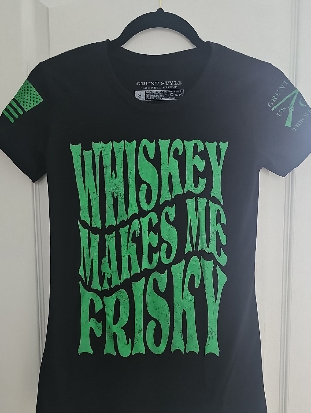 Grunt Style Black Tee with Neon Green Whiskey Graphic